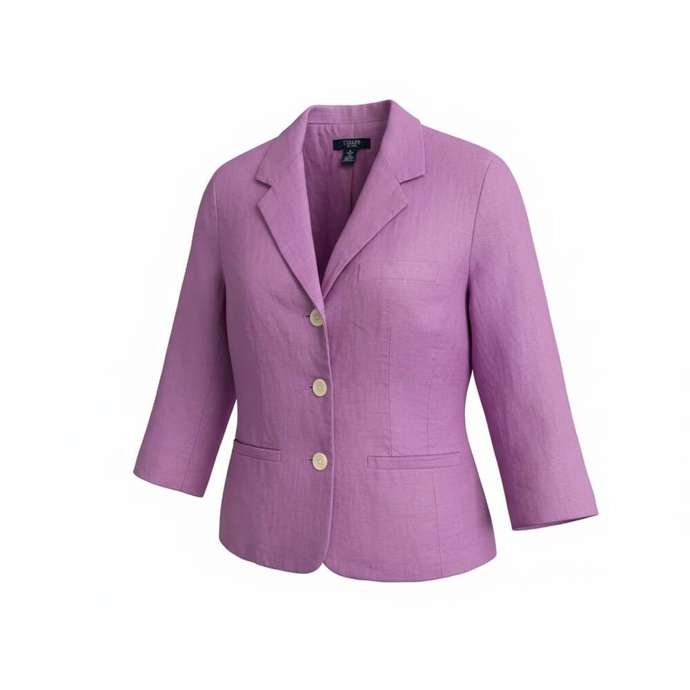 Chaps Women's Medium Purple 100% Linen 3-Button Blazer Capsule Cottagecore